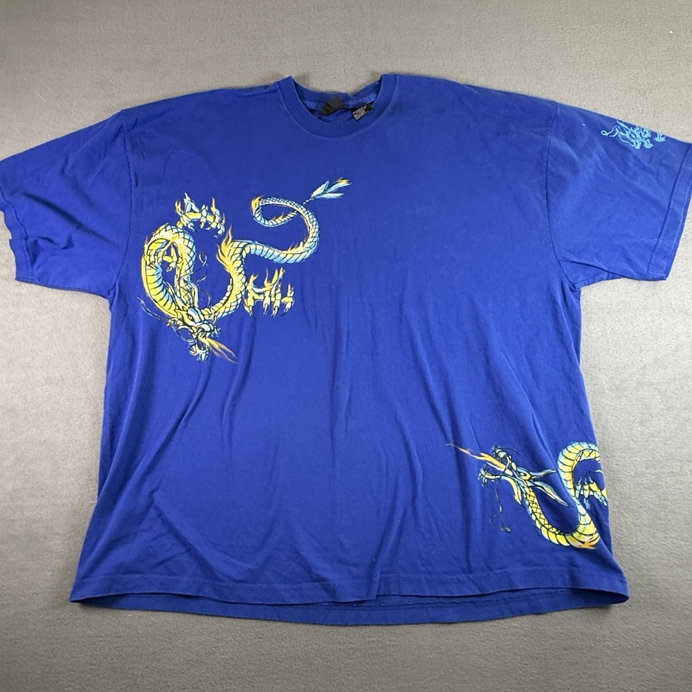 Vintage No Boundaries Dragon Blue T-shirt Men's Sz 3XL Dragon Double Sided